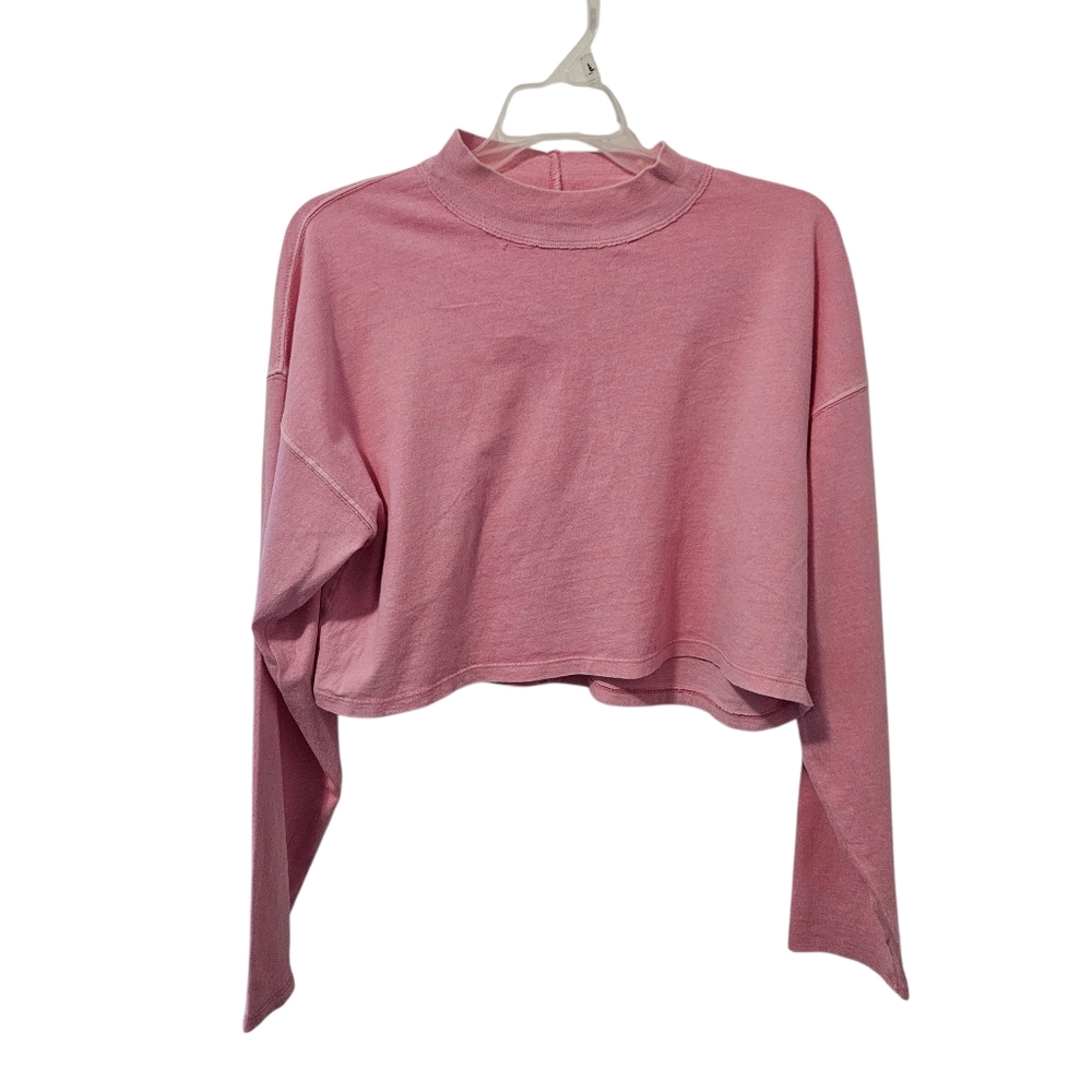 Free People We The Free Oversized Pink Crop Top Long Sleeve Size XS